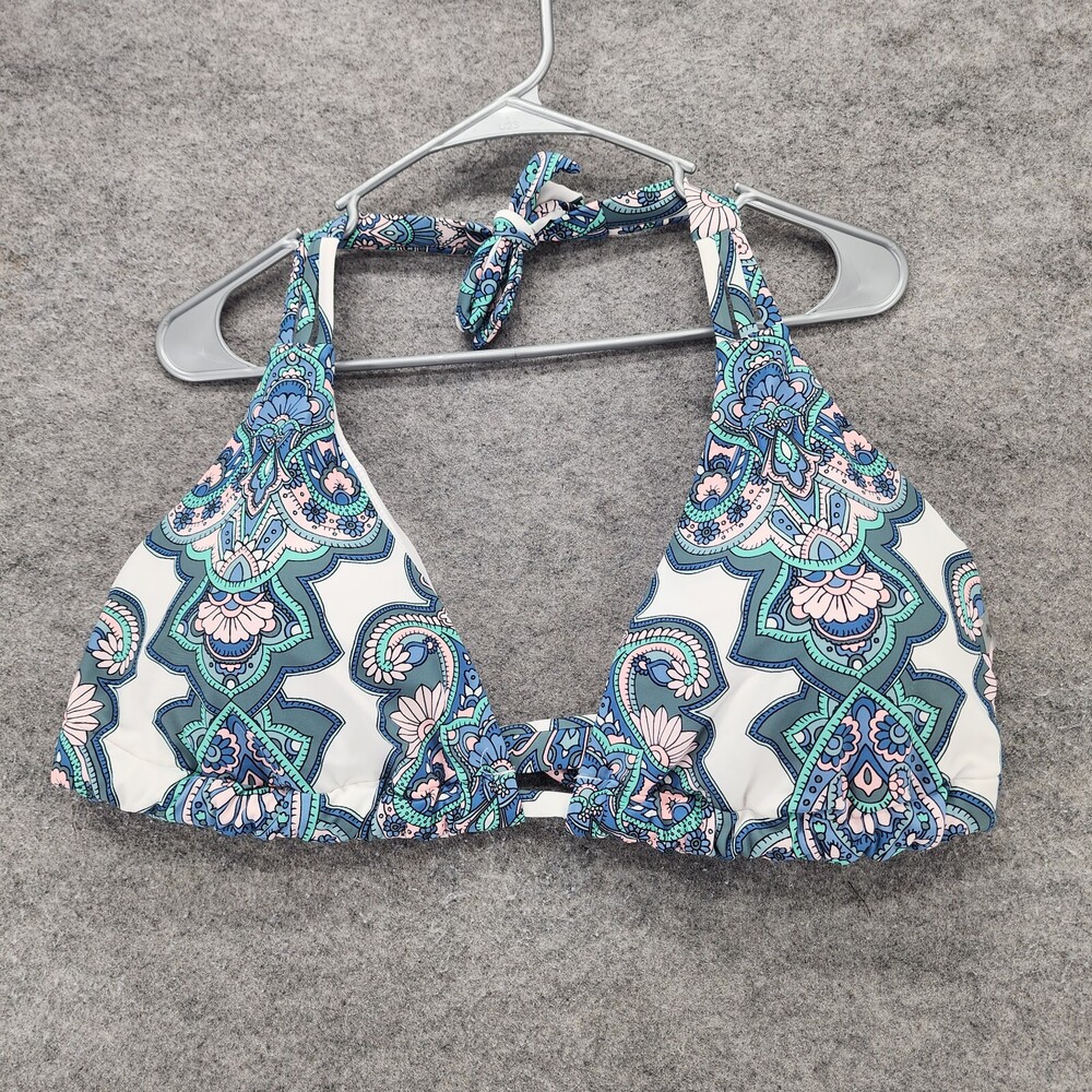 Raisins Curve Bikini Top Womens 24W Plus Swimwear Halter White Blue